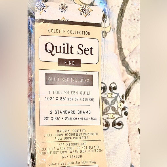 🌼 Colette Reversible Quilt Set, Very Lightweight,  White Gray Yellow, size King - Picture 3 of 8